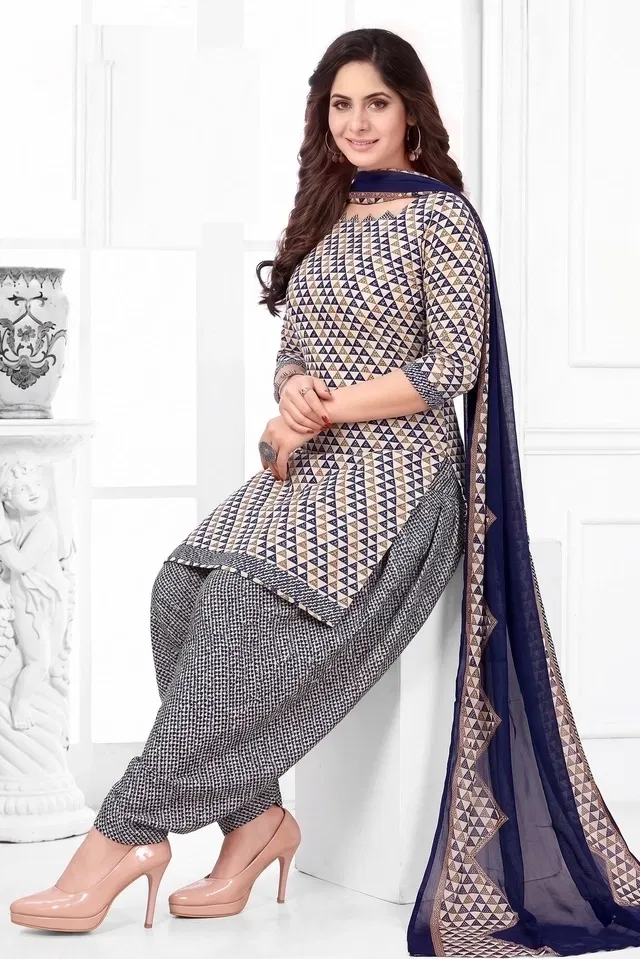 Punjabi Floral Suit for Women (Blue, Blue)