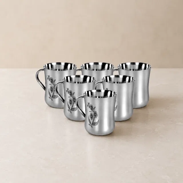 LEROYAL Stainless Steel Tea Cup (Silver, Pack of 6)