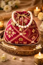 Handcrafted Embroidered Silk Potli Bag, Multicolour, Pack of 3