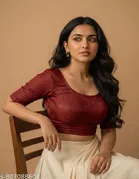Lycra Ready Made Blouse for Women, Maroon 