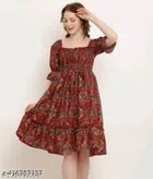 Crepe Dress for Women (Red, L)