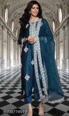 Viscose Rayon Embroidered Kurta with Pant & Dupatta for Women 