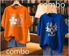 Cotton Blend Printed T-shirt for Women, Yellow & Blue, Pack of 2 