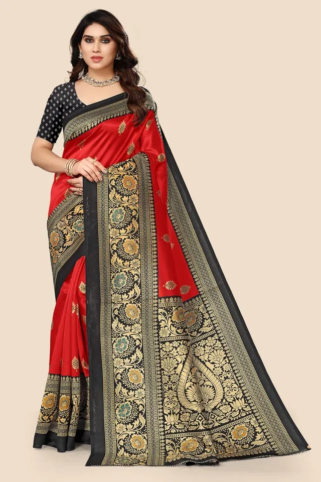 Mysore Silk Printed Saree for Women (Red, 6.3 m)