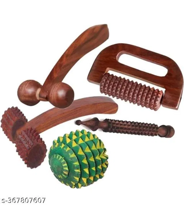 Wooden Body Massager Set (Multicolor, Set of 5)