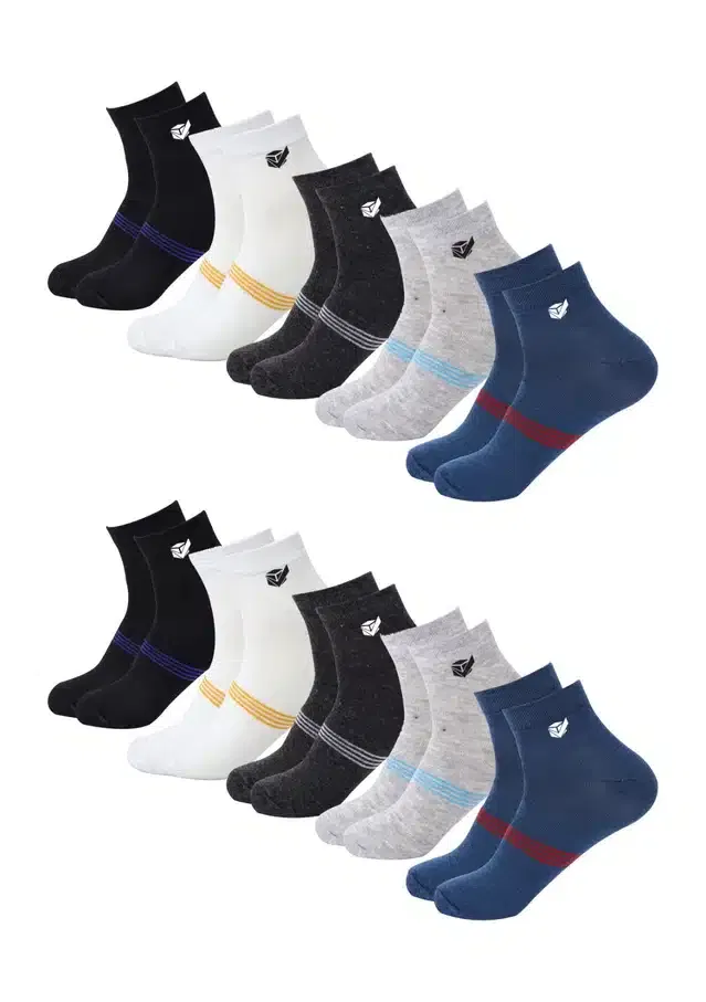 Cotton Ankle Socks for Men (Multicolor, Set of 10)