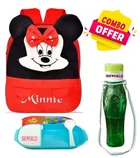 Fabric Backpack with Lunch Box & Water Bottle for Kids (Multicolor, Set of 3)