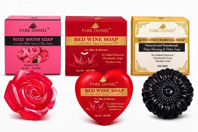 PARK DANIEL Red Wine, Rose Water & Charcoal Soap Combo Pack of 3, 100 g Each