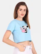 Round Neck Printed Crop Top for Women 