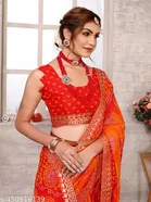 Georgette Printed Saree for Women, Orange 