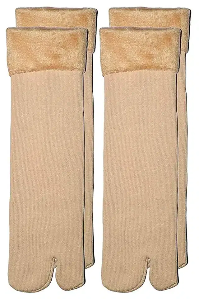 Soft Velvet Ankle Length Socks for Women (Beige, Set of 2)