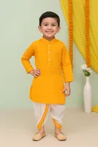 Cotton Blend Printed Kurta & Paints Set for Boys , Yellow 