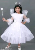 Cotton Blend Solid Dress for Girls (White, 0-1 Years)