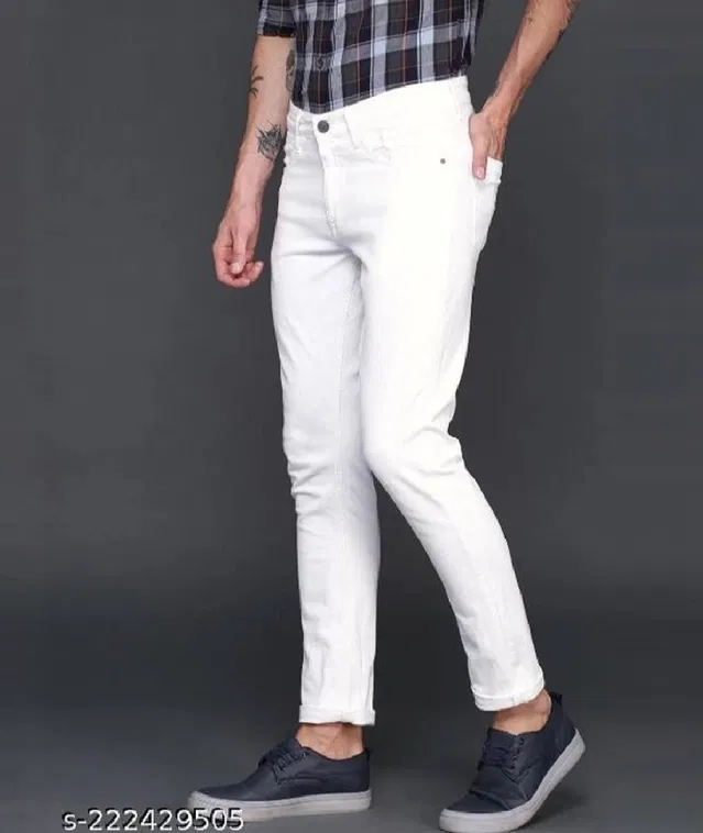 Denim Slim Fit Jeans for Men (White, 36)