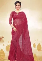 Net Solid Saree for Women 