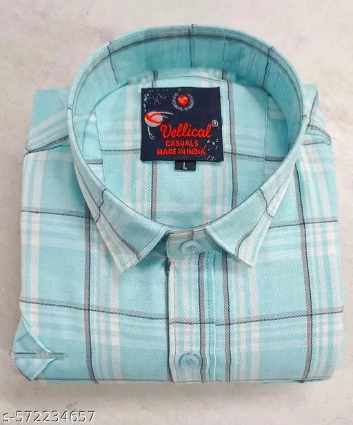 Cotton Blend Checked Shirt for Men, Teal Half (L) Pack of 1