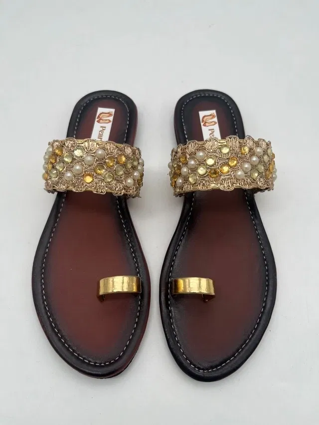 Flats for Women (Brown & Gold, 4)