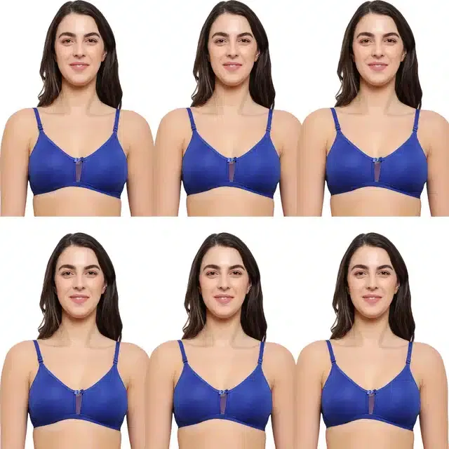 Cotton Blend Non Padded Bra for Women (Blue, 34) (Pack of 6)