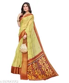Printed Linen Zari Border Saree for Women 