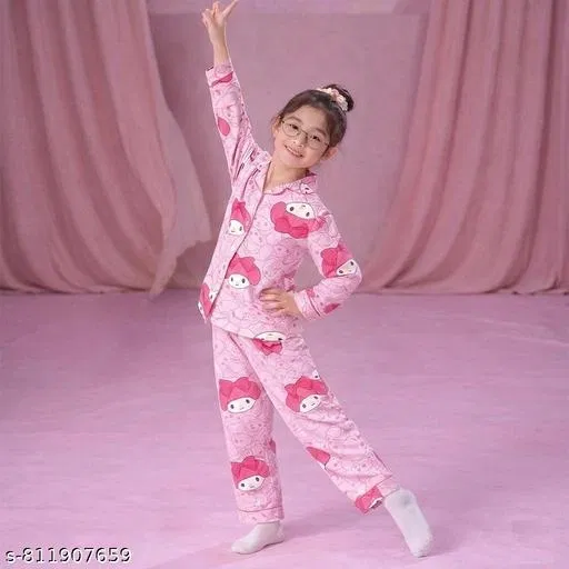 Night Suit for Girls (Pink, 3-4 Years)