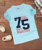 Cotton Printed Round Neck T-Shirt for Kids (Sky Blue, 3-4 Years)
