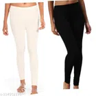 Cotton Blend Leggings for Women (White & Black, 26) (Pack of 2)