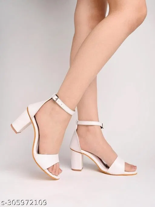 Solid Block Sandals for Women (White, IND-8)