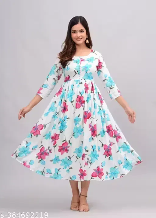 Printed Crepe Kurtis for Women, White (XXL)