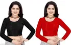 Lycra Ready Made Blouse for Women, Red & Black, Pack of 2 