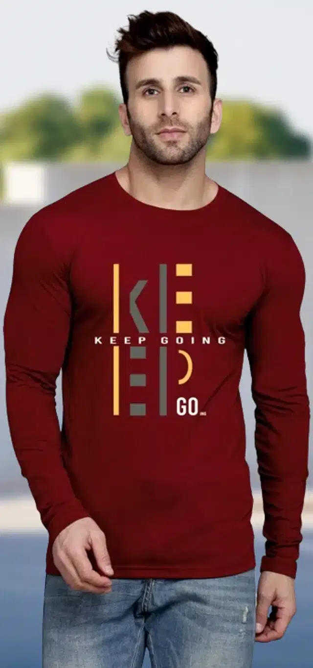 Full Sleeves Printed Men T-Shirt (Maroon, XL)