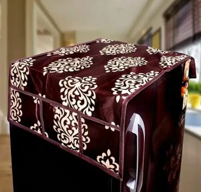 Knit Printed Fridge Top Cover with Side Pockets (Multicolor)