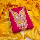 Chanderi Cotton Embroidered Unstitched Suit Fabric, Pink