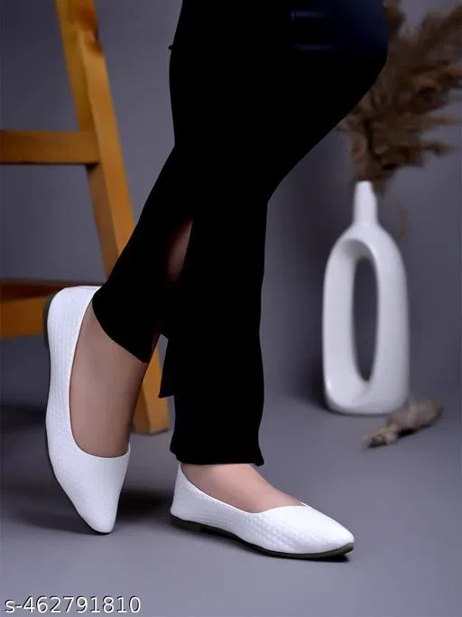 Solid Patent Leather Ballerinas for Women (White, IND-4)