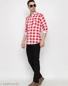 Cotton Blend Checked Shirt for Men, Red 