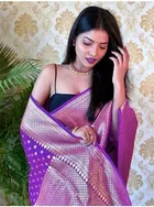Litchi Silk Zari Woven Saree for Women, Purple 