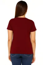 Cotton Blend Printed T-shirt for Women, Maroon 