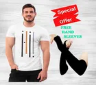 Round Neck Printed T-Shirt with Arm Sleeves for Men (White & Black, S) (Set of 2)