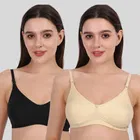 Cotton Bra for Women, Black & Beige, Pack of 2 