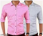 Cotton Blend Printed Shirts for Men, Pink & White, Pack of 2 
