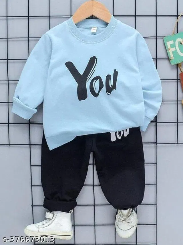Hosiery Cotton Clothing Set for Boys (Sky Blue & Black, 0-3 Months)