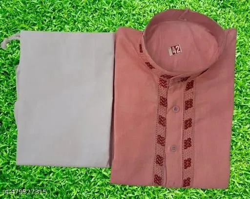 Solid Show Button Kurta Set for Men (L)