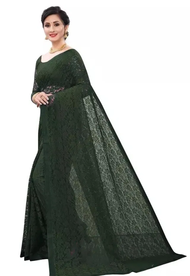Net Floral Saree for Women (Green, 6.3 m)