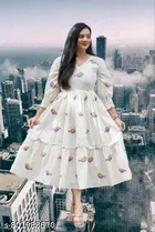 Rayon Printed Kurti for Women, White 