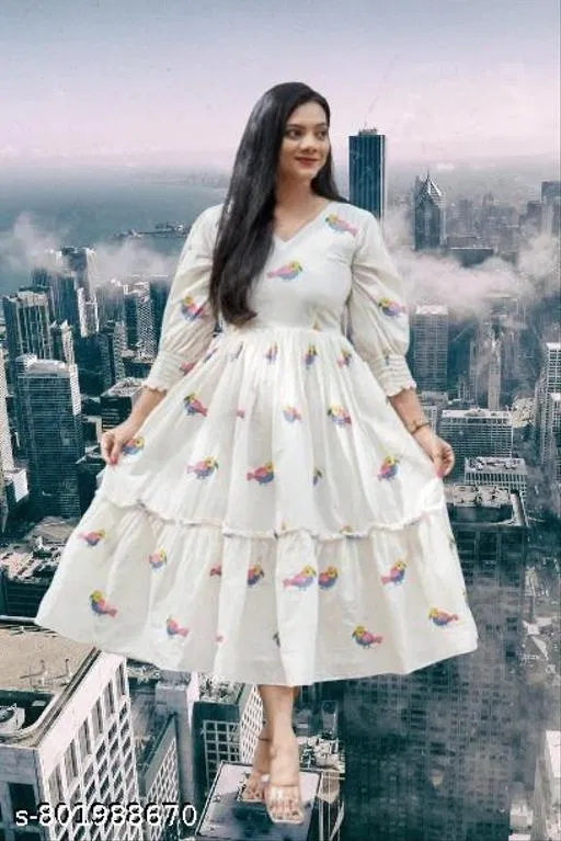 Rayon Printed Kurti for Women, White (XXL)
