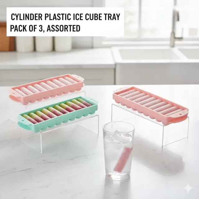 Cylinder Plastic Ice Cube Tray (Pack of 3, Assorted)