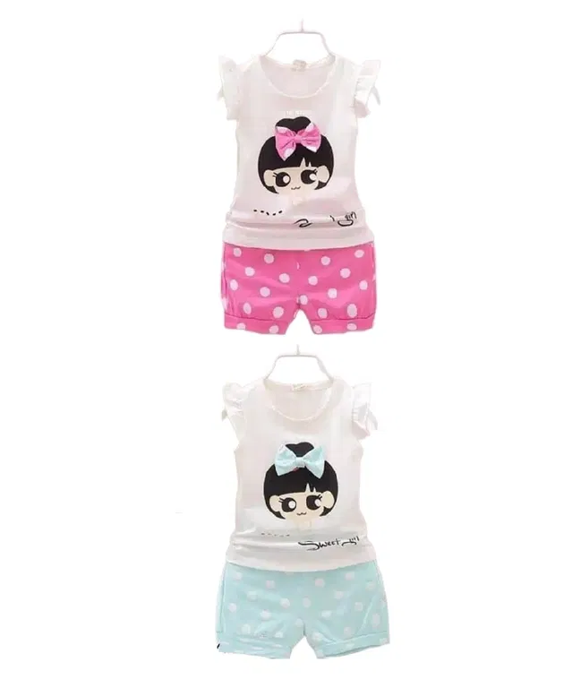 Hosiery Cotton Sleeveless Top & Bottom Clothing Set for Girls (Multicolor, 12-18 Months) (Set of 2)