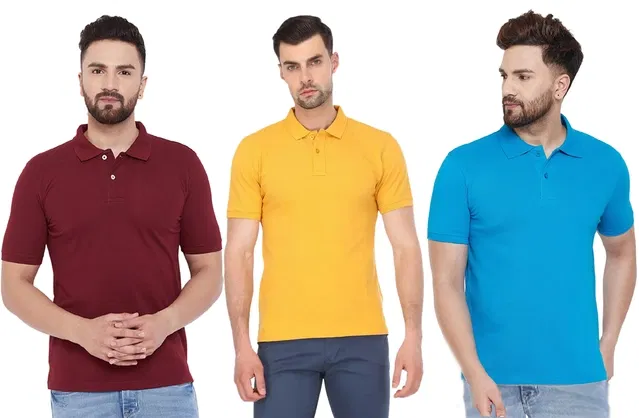 Polo T-shirt for Men, Pack of 3 (Multicolor, L)