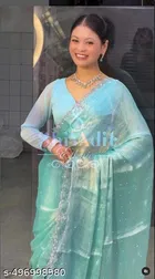 Jimmy Choo Embellished Saree For Women, Aqua Blue