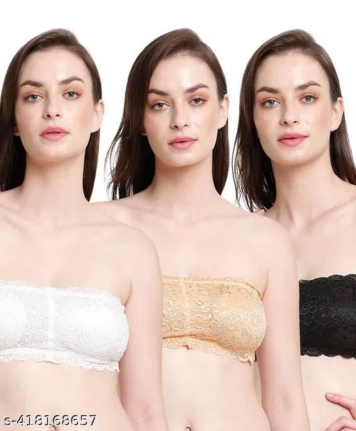 Net Solid Bras for Women, Assorted, Pack of 3 (28B)