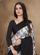 Art Silk Printed Saree for Women, Black 